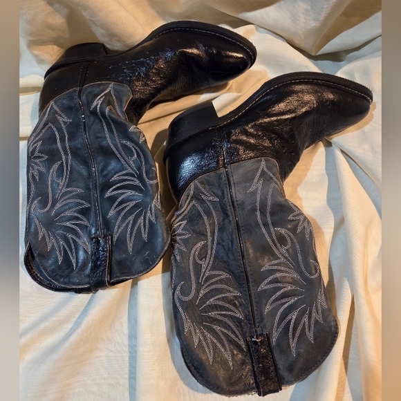 Vintage Tony Lama Black & Grey Leather Western Cowboy Boots Size 10W - Picture 8 of 11